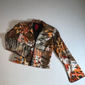 Vintage JS Collections Silk Blend Floral Coral Tiger Stripe Orange Blazer, 10P